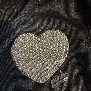 Black and Silver Heart Embellished Top Victoria Secrets size SP perfect